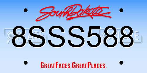 8SSS588 South Dakota License Plate