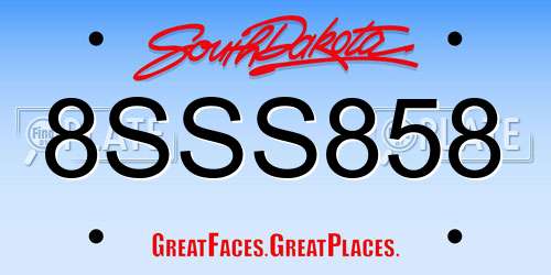 8SSS858 South Dakota License Plate