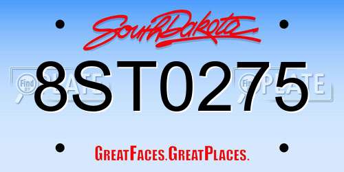 8ST0275 South Dakota License Plate