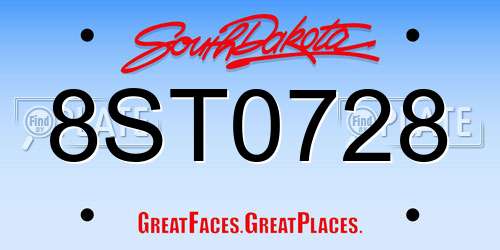 8ST0728 South Dakota License Plate