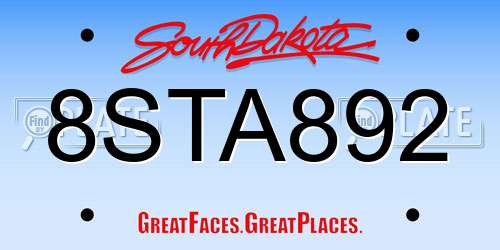 8STA892 South Dakota License Plate