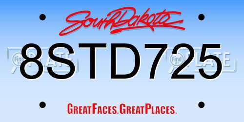 8STD725 South Dakota License Plate