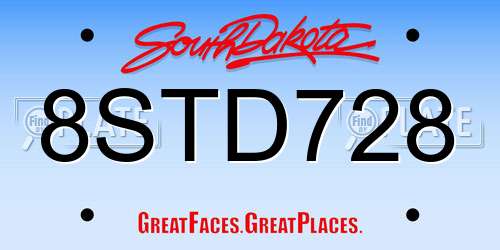 8STD728 South Dakota License Plate