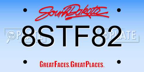 8STF82 South Dakota License Plate