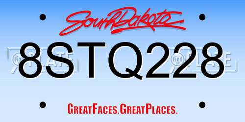 8STQ228 South Dakota License Plate