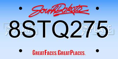 8STQ275 South Dakota License Plate