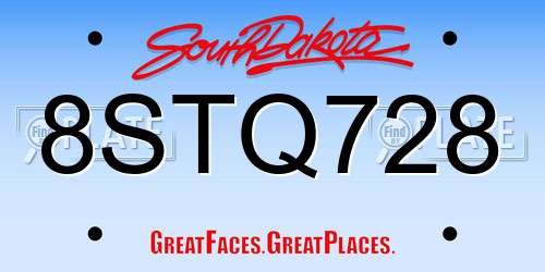 8STQ728 South Dakota License Plate