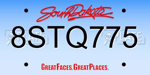 8STQ775 South Dakota License Plate