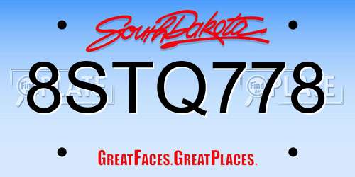 8STQ778 South Dakota License Plate