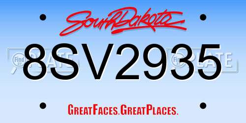 8SV2935 South Dakota License Plate