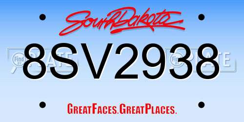 8SV2938 South Dakota License Plate