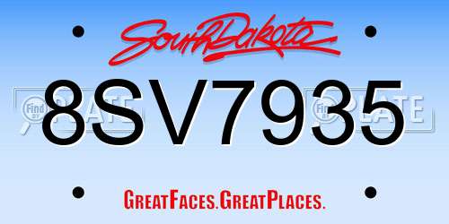 8SV7935 South Dakota License Plate