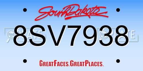 8SV7938 South Dakota License Plate