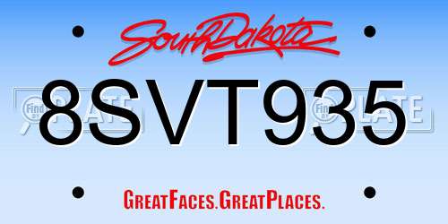 8SVT935 South Dakota License Plate
