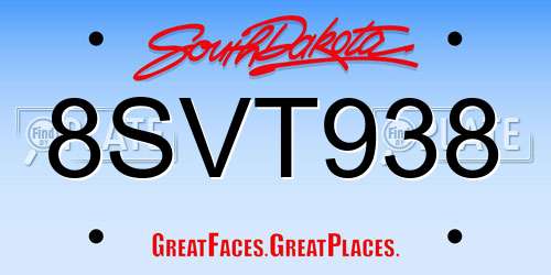 8SVT938 South Dakota License Plate
