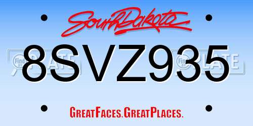 8SVZ935 South Dakota License Plate