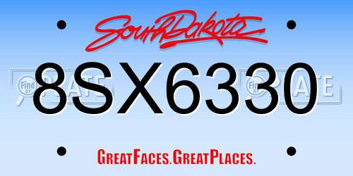 8SX6330 South Dakota License Plate