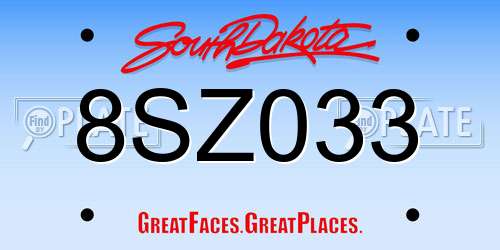 8SZ033 South Dakota License Plate