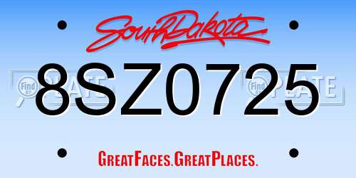 8SZ0725 South Dakota License Plate
