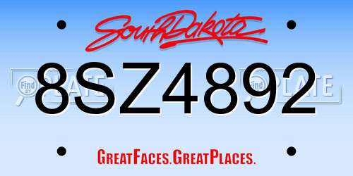 8SZ4892 South Dakota License Plate