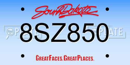 8SZ850 South Dakota License Plate