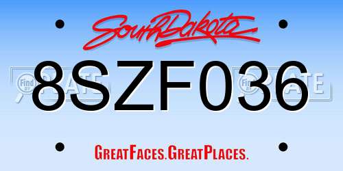 8SZF036 South Dakota License Plate