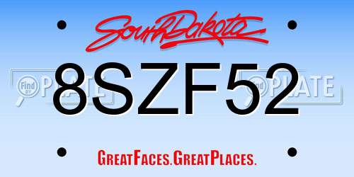 8SZF52 South Dakota License Plate