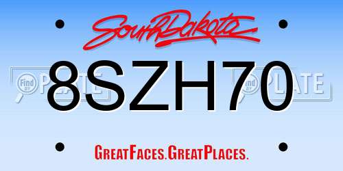 8SZH70 South Dakota License Plate