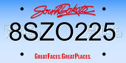 8SZO225 South Dakota License Plate