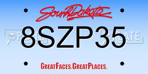 8SZP35 South Dakota License Plate