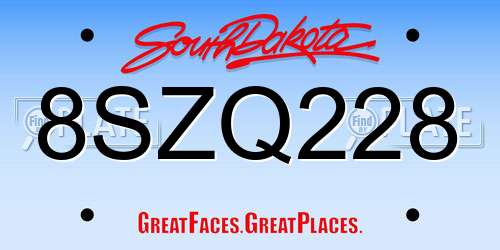 8SZQ228 South Dakota License Plate