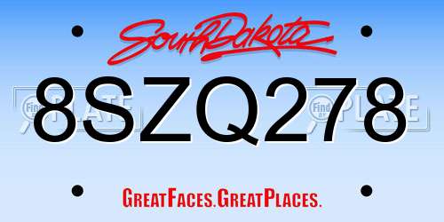 8SZQ278 South Dakota License Plate