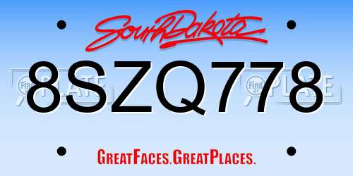 8SZQ778 South Dakota License Plate