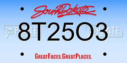 8T25O3 South Dakota License Plate