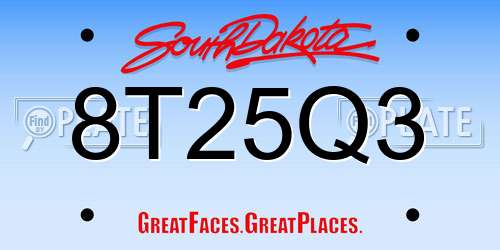 8T25Q3 South Dakota License Plate