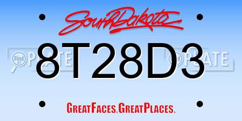 8T28D3 South Dakota License Plate