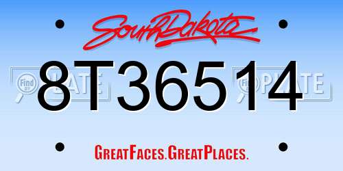 8T36514 South Dakota License Plate