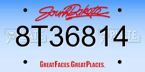 8T36814 South Dakota License Plate