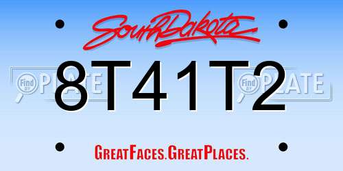 8T41T2 South Dakota License Plate