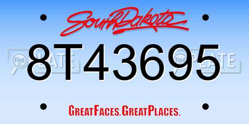 8T43695 South Dakota License Plate