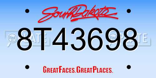8T43698 South Dakota License Plate
