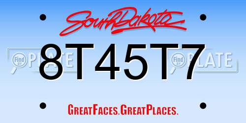 8T45T7 South Dakota License Plate