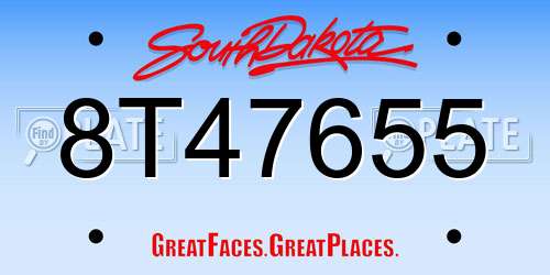 8T47655 South Dakota License Plate