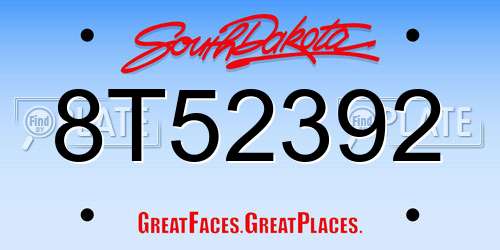 8T52392 South Dakota License Plate