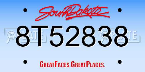 8T52838 South Dakota License Plate
