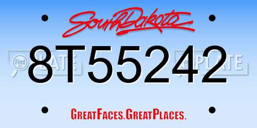8T55242 South Dakota License Plate