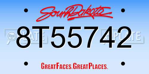 8T55742 South Dakota License Plate