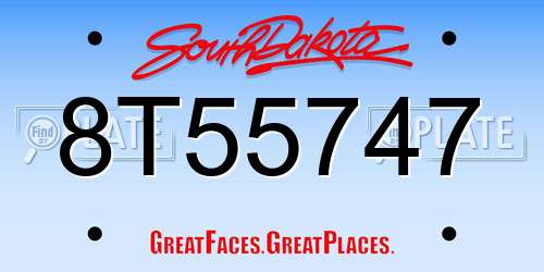 8T55747 South Dakota License Plate
