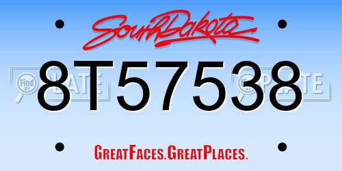 8T57538 South Dakota License Plate