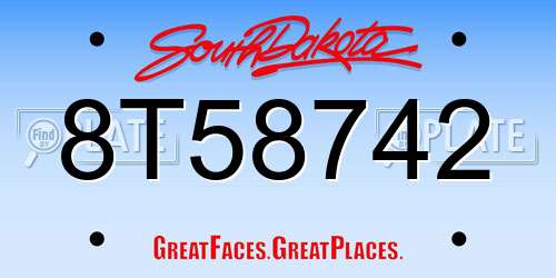 8T58742 South Dakota License Plate